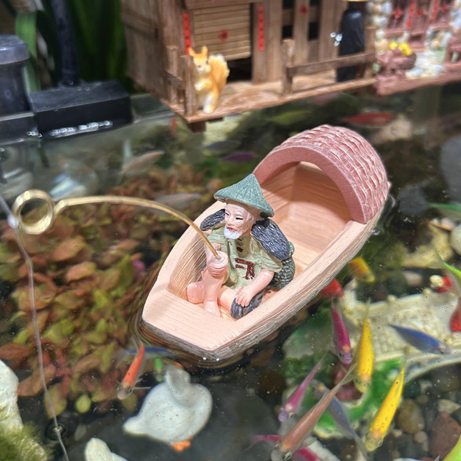 Aquarium Fish Tank Price - Resin Floating Fisherman Boat Ornament Mini