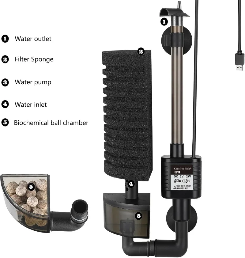 Quiet Aquarium Filter USB Bio- - Aquarium Fish In Bowl recension och pris
